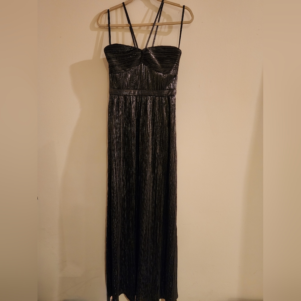 NWOT, Laundry by Shelli Segal, floor length, gunmetal metallic